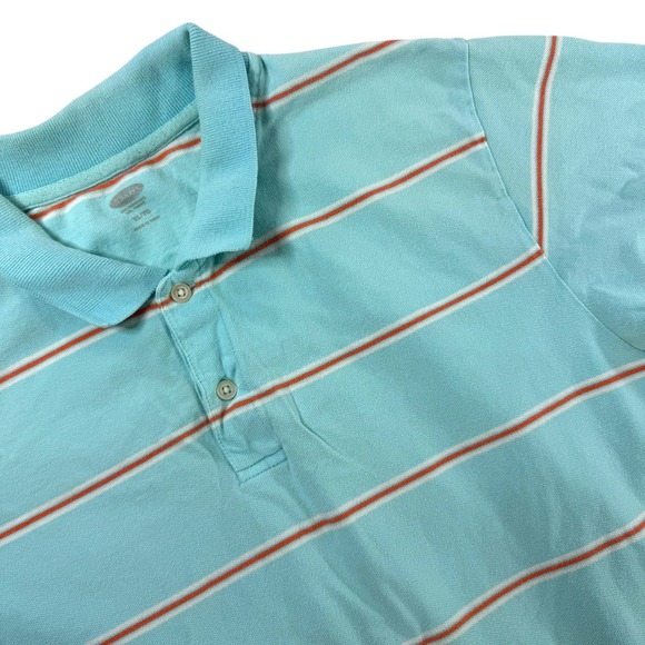 Old Navy Other - Old Navy Striped Polo Shirt Men's XL Aqua Blue Orange Cotton Short Sleeve